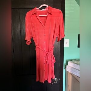 Vintage Charm Coral Pleated Dress